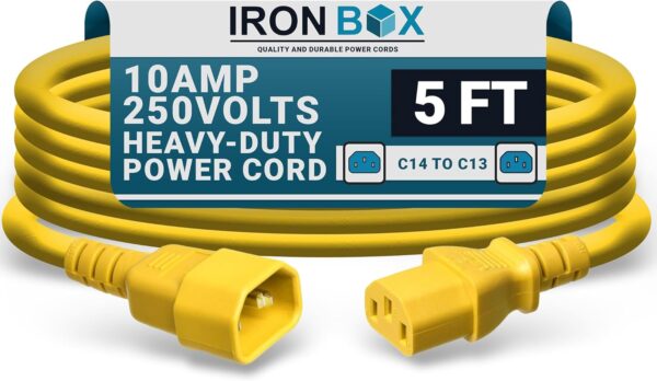 c14 to c13 power cord, yellow, 10a, 250v 5 foot length